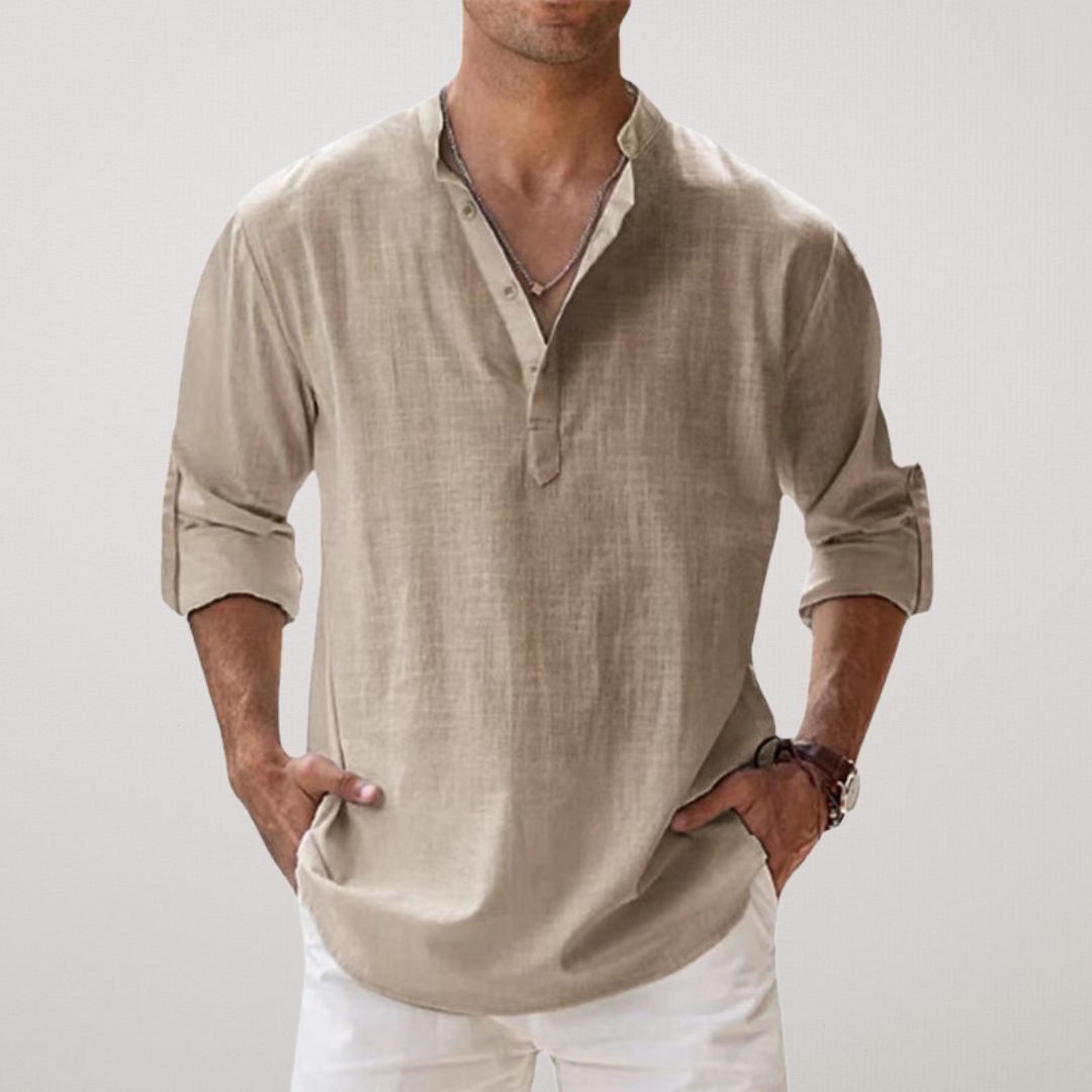 Ana&José | Camisa Henley de algodón con efecto lino