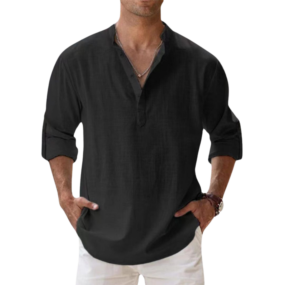 Ana&José | Camisa Henley de algodón con efecto lino